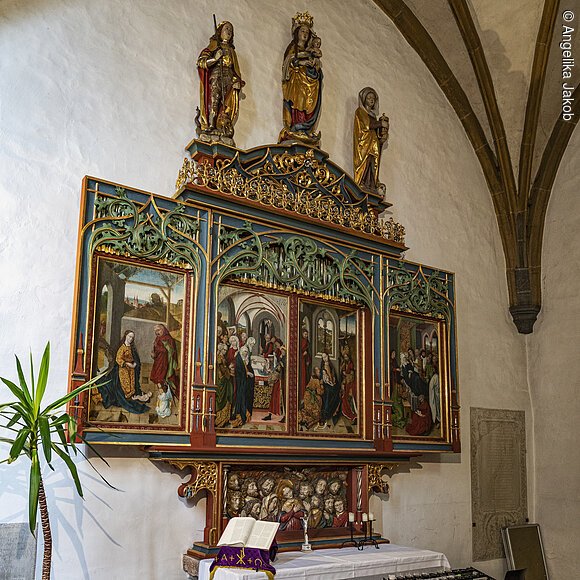 Kopie des berühmten, um 1512-1515 entstandenen Grünewald’schen „Isenheimer Altars“ , Münster St. Johannes, Neumarkt in der Oberpfalz, Bayern, Deutschland,