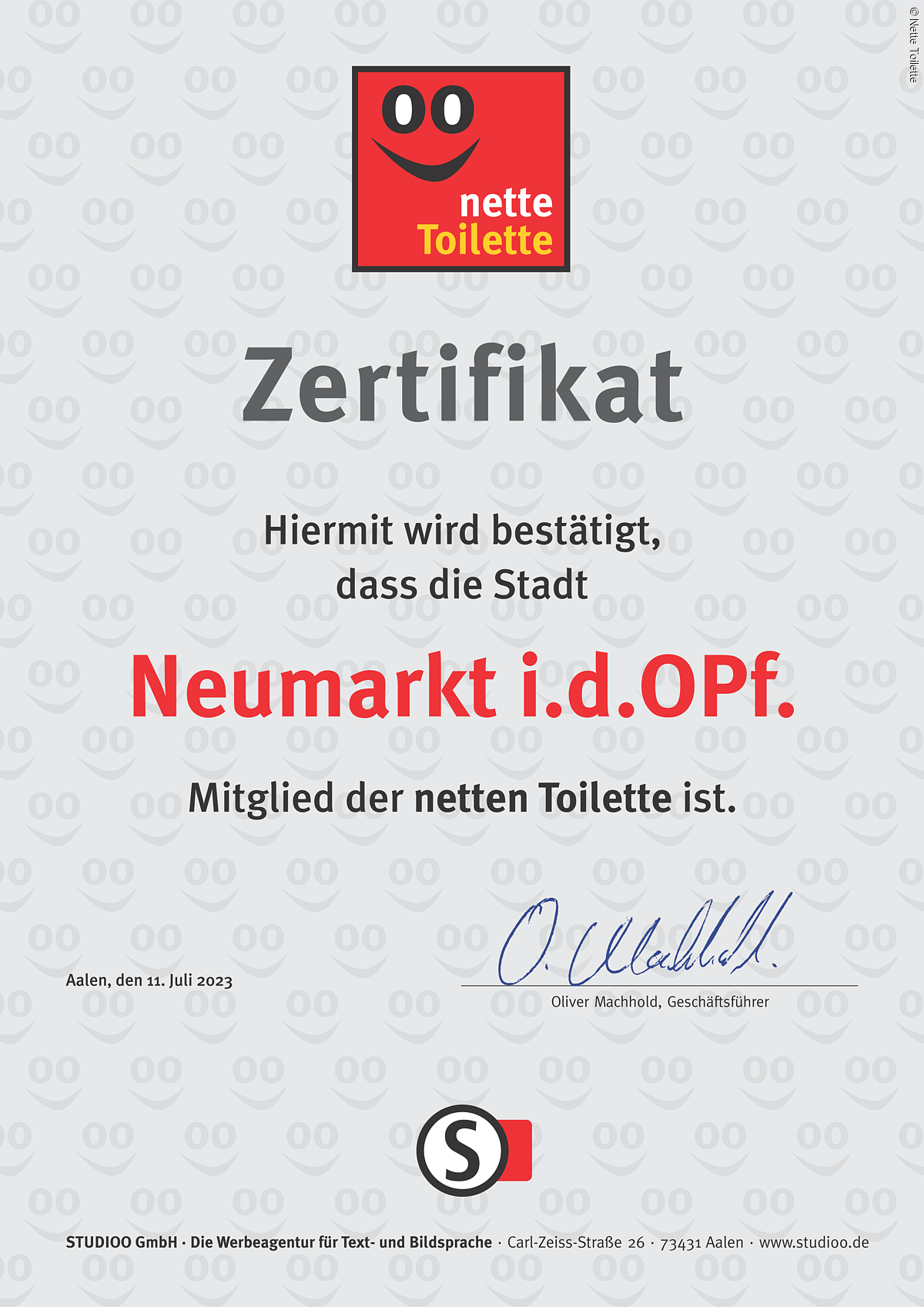 Zertifikat Nette Toilette Neumarkt